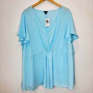 Catherines Light Blue Chiffon Lined Vneck Top Blouse Size 4X NEW b105